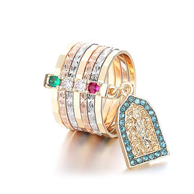 Guangzhou Manufacture Gold Sky Blue Colorful Fine Gold Plating Waterproof Fashion Diamond Wide Brass Rings Jewelry for Women