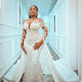 Luxury Wedding Dresses African Plus Size Wedding Gown New Lace Long Sleeve O-neck Long Train Wedding Dresses