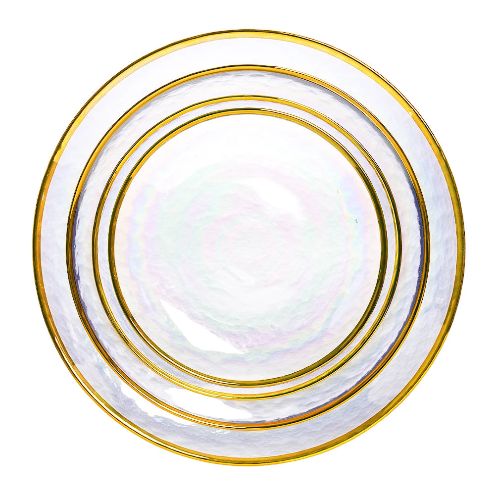 High Quality Nordic Color Clear Gold Rim Glass Dinner Charger Plate Luxury Bulk Home Decor Eco-Friendly High Quality Dinnerware