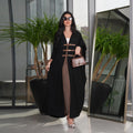 Dubai Fashion Modest Solid Open Kimono Abayas Long Sleeve Contrast Color Robe Ramadan Muslim Women Robe