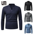 Oem Odm New Year Autumn Vintage Fashion Men Clothing V Neck Long Sleeve Solid Color Pullover T Shirts