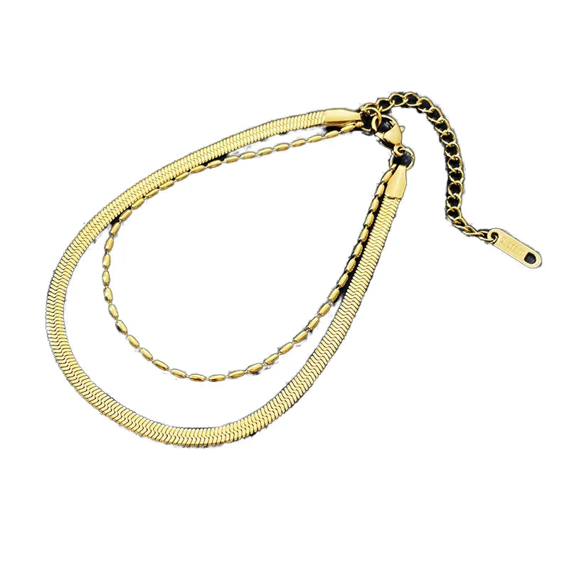 Women's Stainless Steel Double Flat Snake Chain Bracelets Simple Fashion Charm Bracelets for Friendship