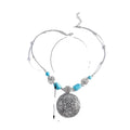 New Design Style Retro Ethnic Bohemian Silver Creative Carved Turquoise Large Pendant Necklace for Women Necklace