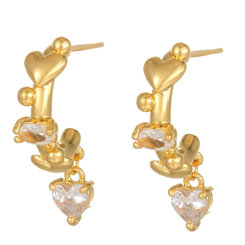 Needle Zircon Heart Shape Ear Ring Earrings Temperament Fashion Ear Stud Jewelry Eco-friendly Brass 925 Silver Pole 5A Zircon