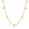 Women's Fashion Gold-Plated Stainless Steel Square Crystal Zircon Tassel Pendant Necklace Clavicle for Parties Weddings Jewelry