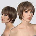 Short Synthetic Wigs for Women Pixie Cut Brown Mixed Blonde Bob Wigs With Bangs Heat Resistant Cosplay Party False Hair