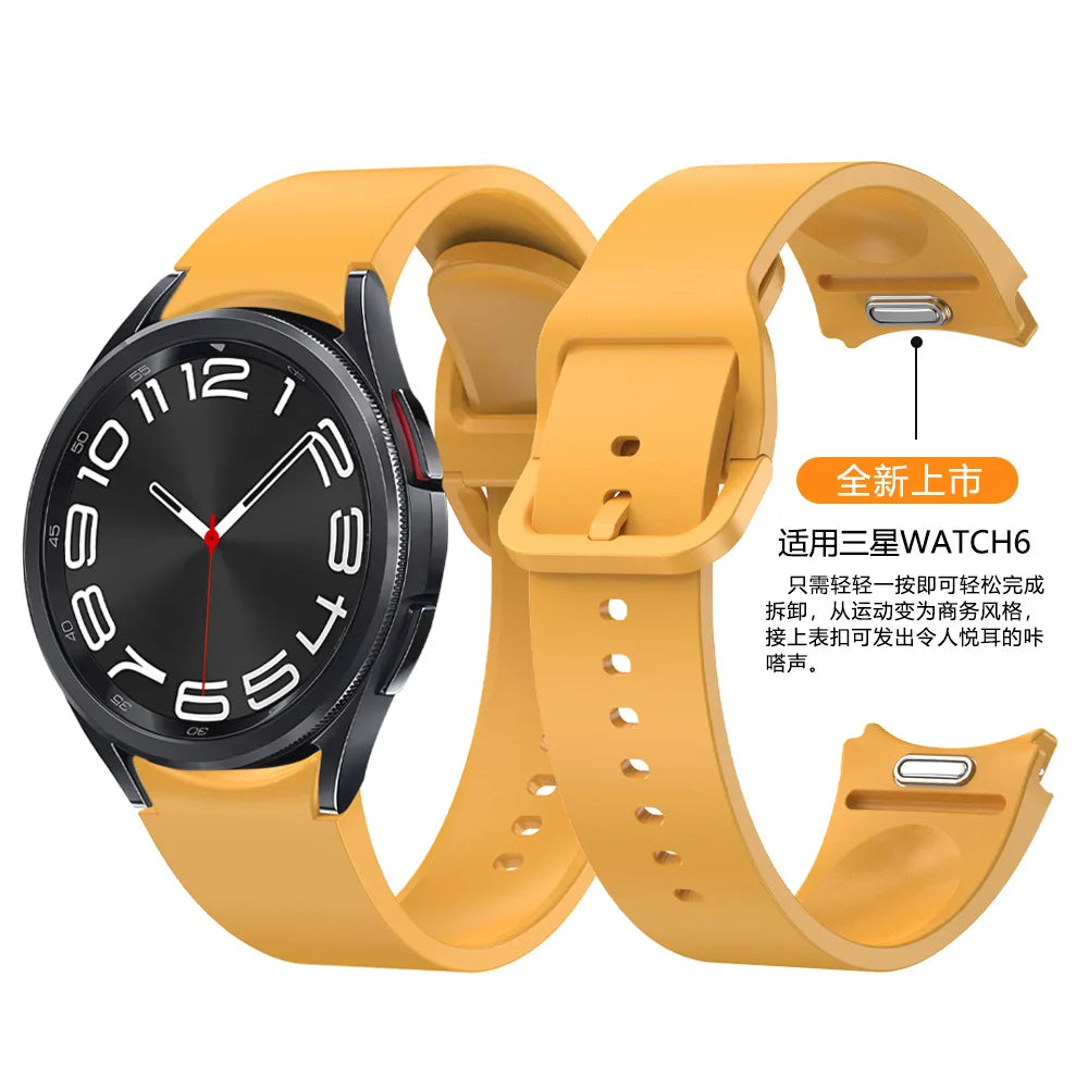 Quickfit Button Wrist Band Bracelet No Gaps Silicone Strap for Samsung for Galaxy Watch 6 Classic 43mm 47mm Curved End Strap