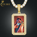 Fashion Hip Hop Jewelry 30mm Gold Plated Brass AAAAA CZ Diamond Iced Out Custom Photo Frame Pendant Picture Necklace