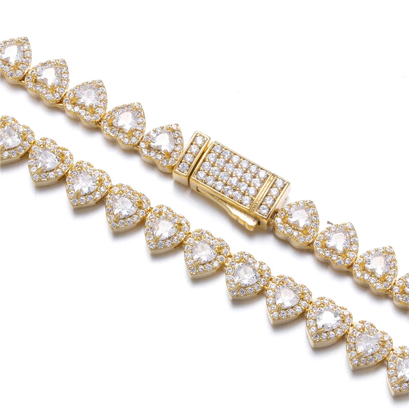 Ice Out Diamond Heart Zircon Stainless Steel Brass Alloy Choker Necklace 18K Gold Plated Bracelet & Necklace for Women Men