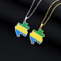 Enameled Gabonese Republic Map Chain Necklaces Stainless Steel Silver 18K Gold Enamel Gabon National Flag Map Pendant Necklace