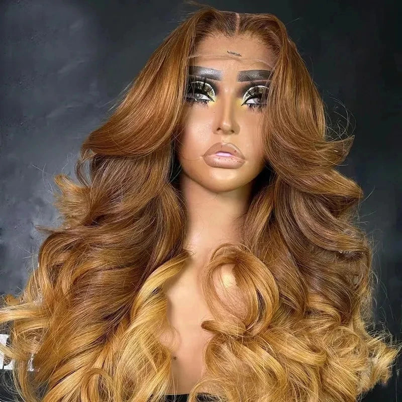 Highlight Ombre Loose Wave Full Hair Indian Human Hair Cuticle Aligned Hair Lace Front Wigs for Black Women
