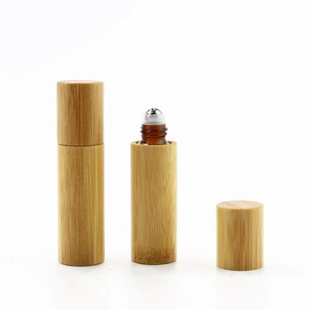 Portable 3ml 5ml 10ml 15ml glass bamboo roller bottle for perfume essential oil