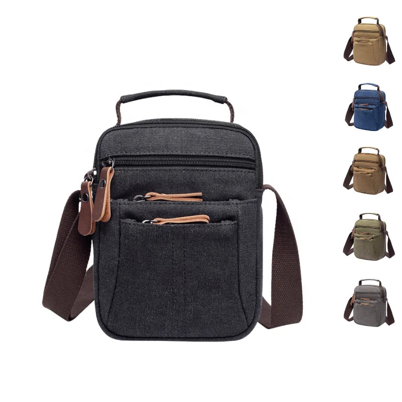 New Product Vintage Waterproof Custom Logo Outdoor Casual Anti Theft Canvas Crossbody Bag Men