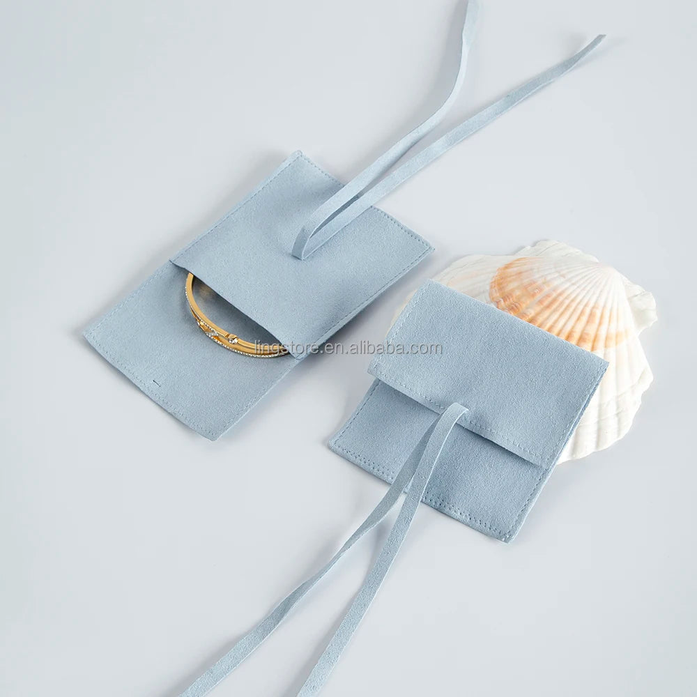 8x8 cm Light Blue Luxury Factory Wholesale Women Bangle Sachets Wedding Valentine's Gift Packaging Microfiber Jewelry Pouch