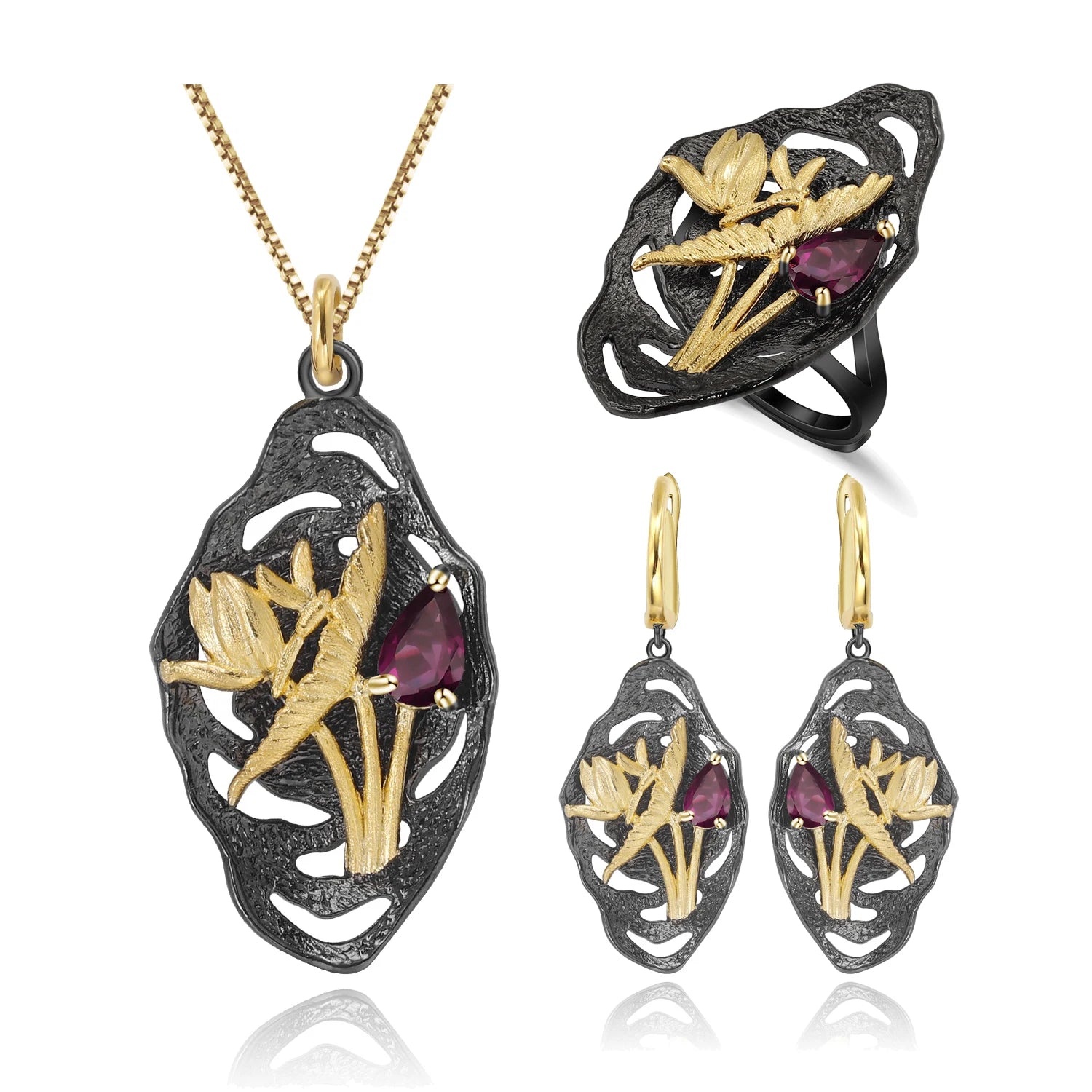 C7936 Abiding Fine Jewelry New Arrival Natural Rhodolite Garnet Jewellery Silver 925 Women Jewelry Wedding Set