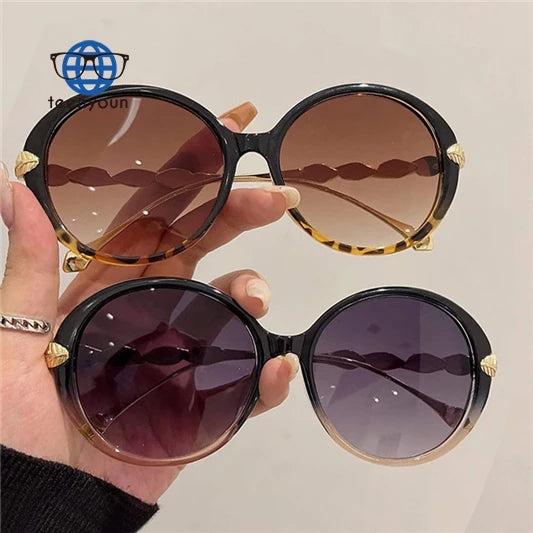 Teenyoun Newest Fashion Vintage Colorful Eyewear Popular Round Sunglasses 2023 New Quality Oval Frame Metal Temple Women Ladies