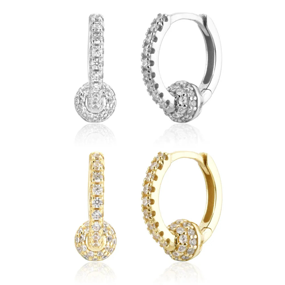 FUAMAY Fashion Aretes De Plata 925 Silver 18K Gold Plated Huggie Hoop Cubic Zircon Ball Charm Earrings