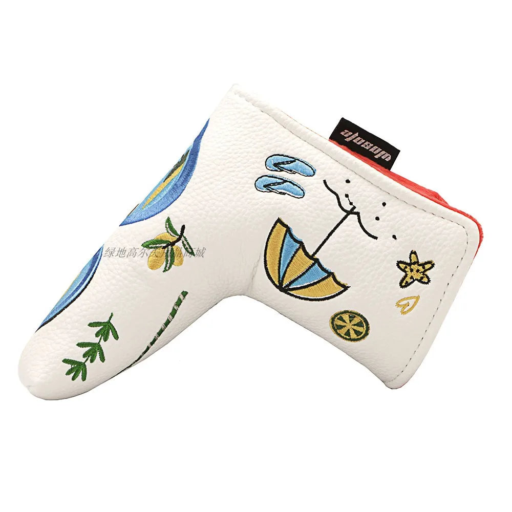 Spot Wholesale Black and White Cartoon Fun Embroidery Magnetic Buckle Design Waterproof PU Leather Custom Putter Golf Headcovers