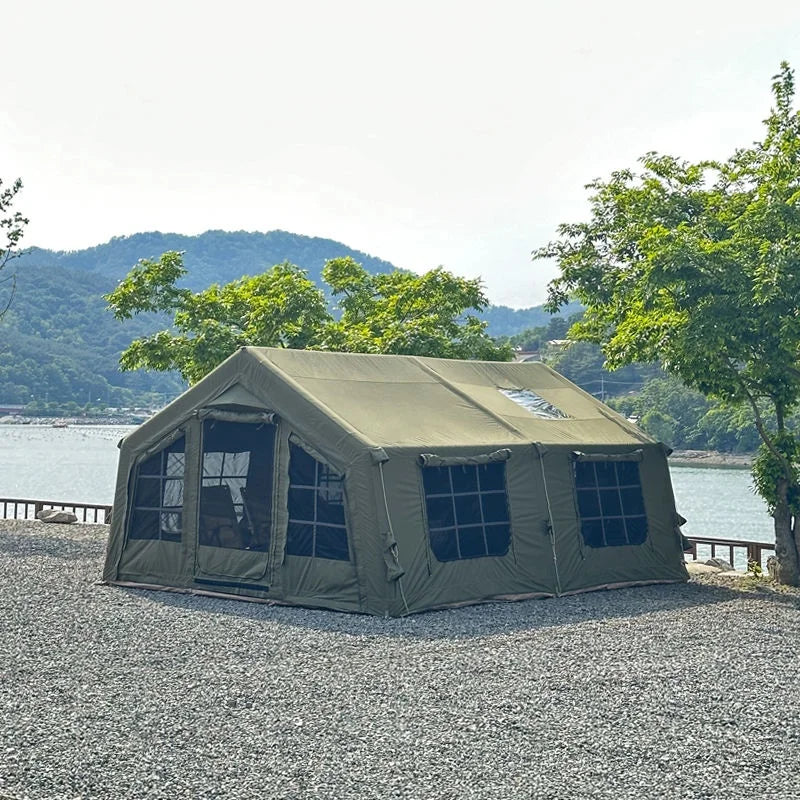 Manufacture 210g Polyester-cotton Waterproof Air Tent Outdoor Glamping Tent 10-12 People Inflatable Winter Camping Tent