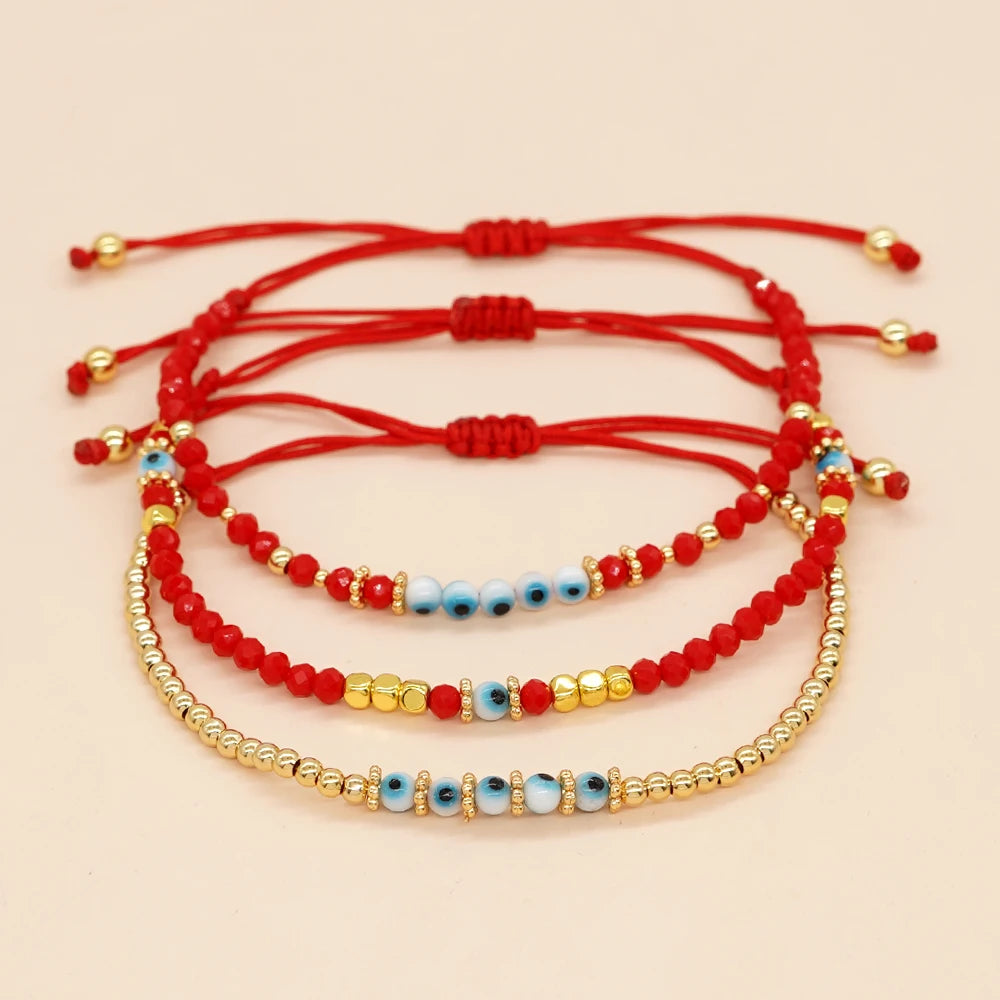 Go2boho Blue Eye Friendship Bracelet Red Crystal Gold Plated Bead Women Jewelry Summer Gift for Friend Her Family Jewellery