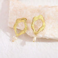 18K Gold Plated Stainless Steel Pearl Exaggerated Stud Earrings Geometric Gemstone Earrings Jewelry for Women