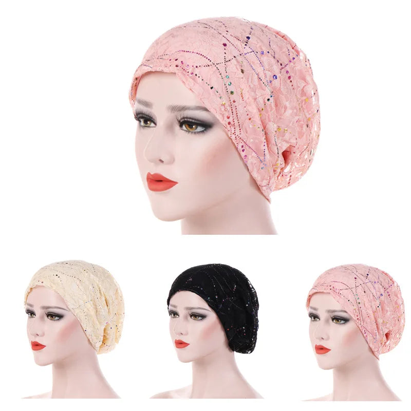 New Thin Lace Breathable Hood for Women's Spring and Autumn Colorful Hat Inner Turban