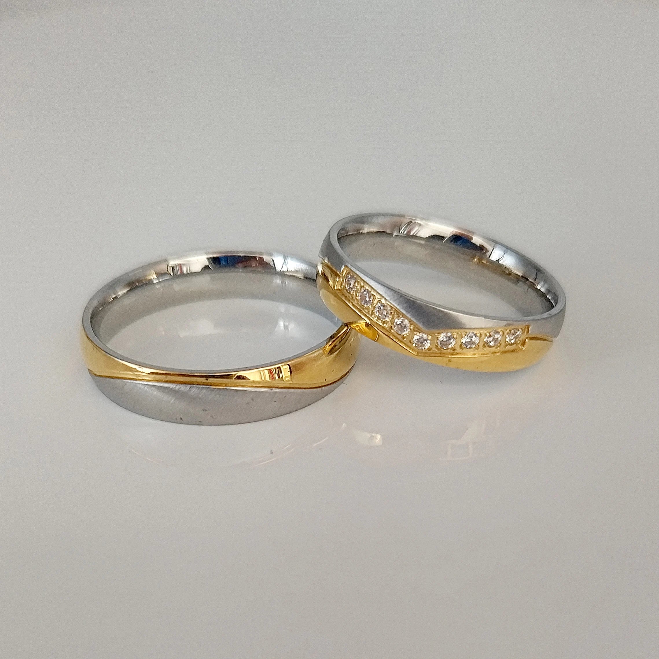 Gold Plated Stainless Steel Jewelry Stone Crown Couple Wedding Rings Anel Bague Anillos Eheringe Snubni Prsten Ringar Ringen