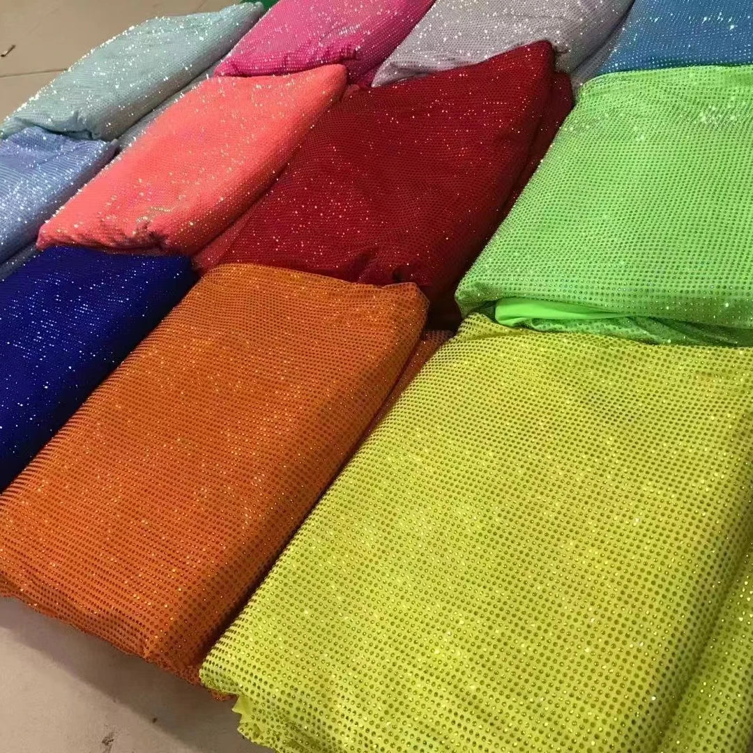 Customized Colors AB Crystal Width Elastic Spandex Rhinestone Mesh Fabric Lace Mesh Crystal Fabric