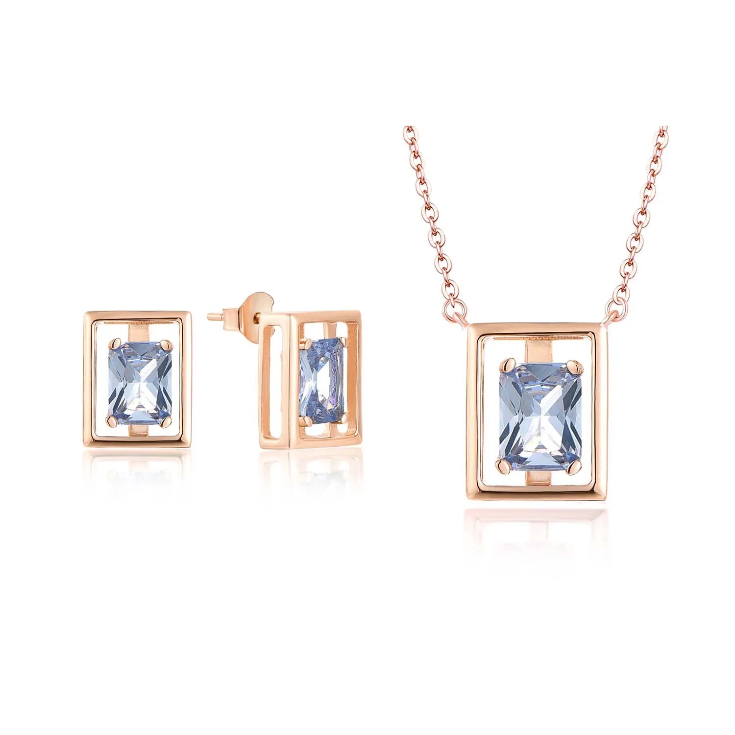 Custom OEM 18K Rose Gold Plated Necklaces Earrings Jewelry Luxury Fine Jewelry Women 925 Sterling Silver Cubic Zirconia Set
