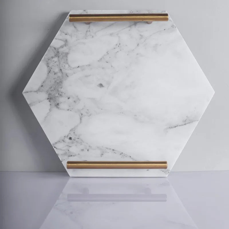 New Design Modern Marble Stone Serving Tray Porcelain Hexagon Trays Set Marble Make up Tray
