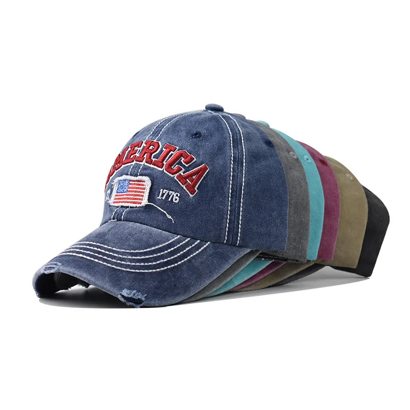 Wholesale Cotton Washed American Flag Embroidered Logo Baseball Cap American Lndependence Day Embroidered Logo Party Sports Cap