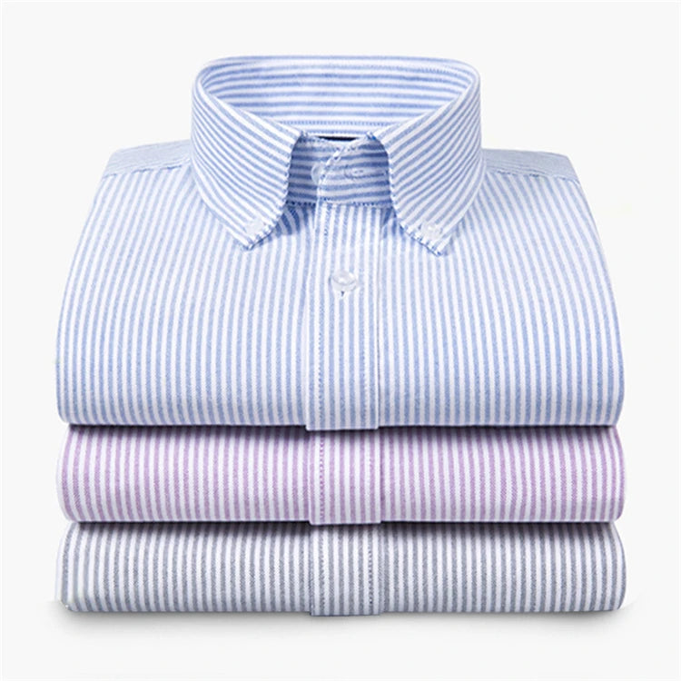 Men's Slim Fit Striped Anti-Wrinkle Breathable Autumn T-Shirts V-Neck Full Sleeve Formal Style