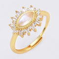 Adjustable 925 Sterling Silver Vermeil Engagement Wedding Rings Set Women Natural Rainbow Moonstone Fine Jewelry Rings