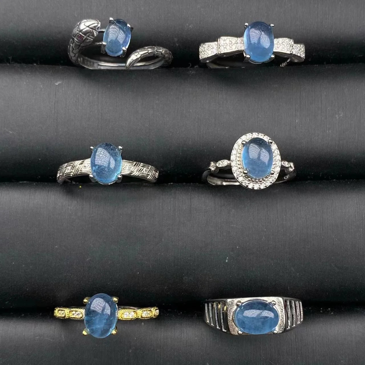 Wholesale Price Fashion Jewelry Natural  Aquamarine Gemstone Handmade 925 Sterling Silver Snake Band Rings for Women