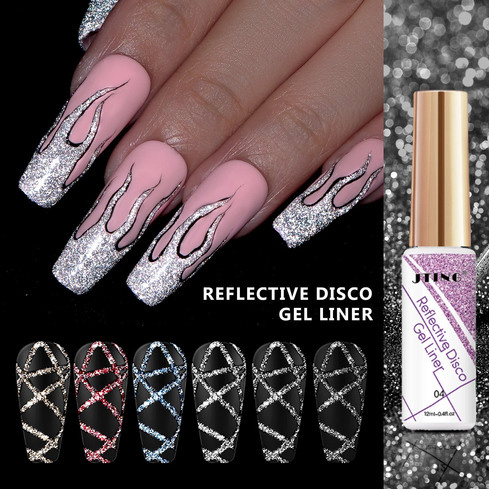 JTING Multi Effects Nail Art Reflective Disco Liner Gel Polish 12 Colors Set Gel Liner Private Label OEM 12ml Customized
