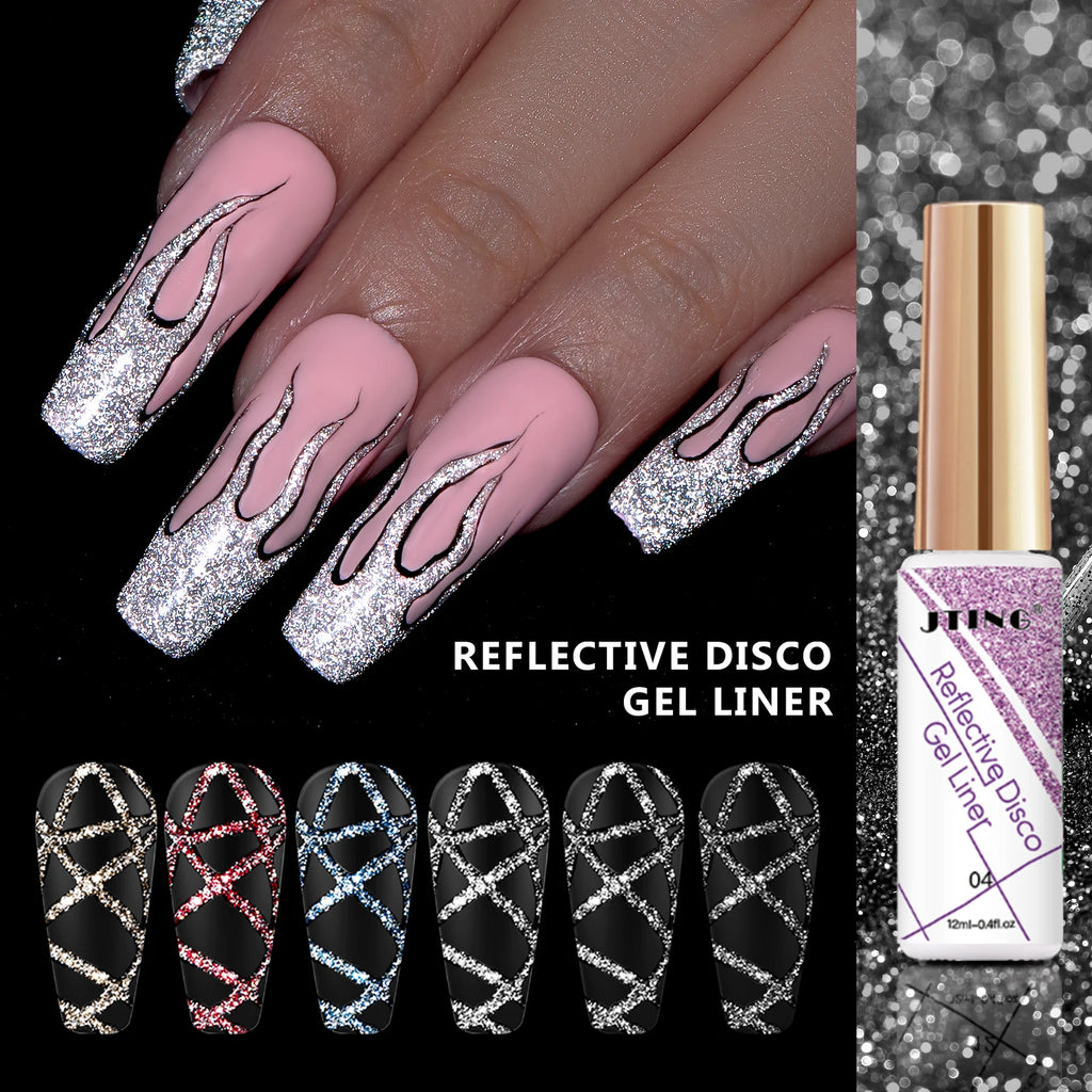 JTING Multi Effects Nail Art Reflective Disco Liner Gel Polish 12 Colors Set Gel Liner Private Label OEM 12ml Customized