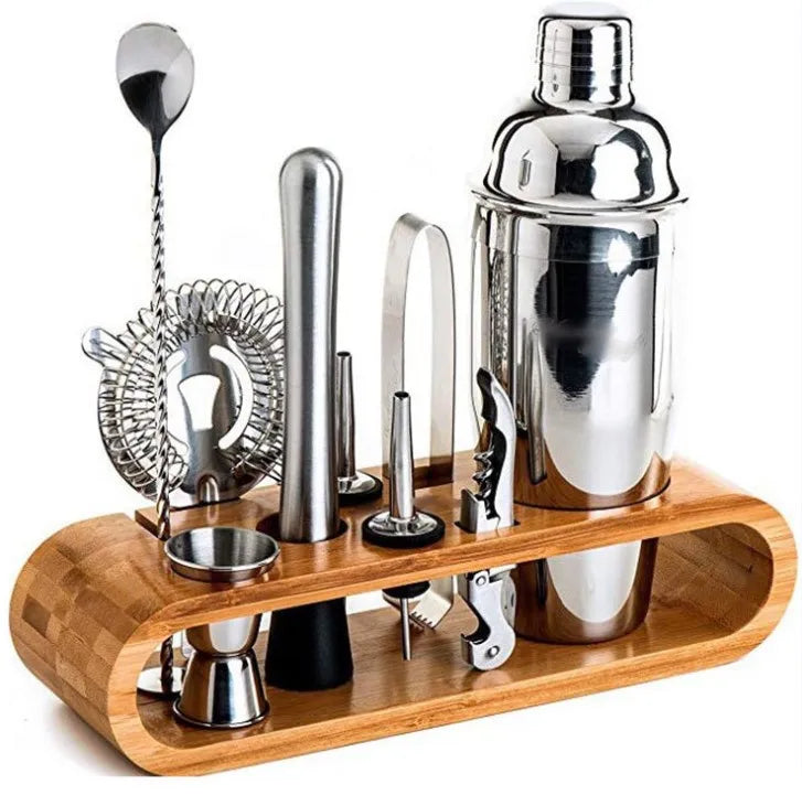 10-Piece Premium Eco-Friendly 700ml Copper Painted Stainless Steel Cocktail Shaker Set Bartender Kit Stylish Bamboo Stand