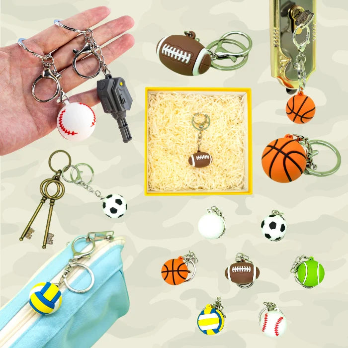 Durable 3D Rubber Keychain with Football and Baseball Design Lightweight Keyring for Athletes and Sports-themed Gifts