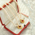 Women Fashion Jewelry Collana Di Perle Vintage Agate Heart Shaped Pendant Stainless Steel Freshwater Pearl Necklace