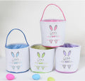 Easter Bunny Egg Hunt Basket with Handle Canvas Tote Gifts Bags Rabbit Fluffy Tail Buckets for Kids Party Decorations