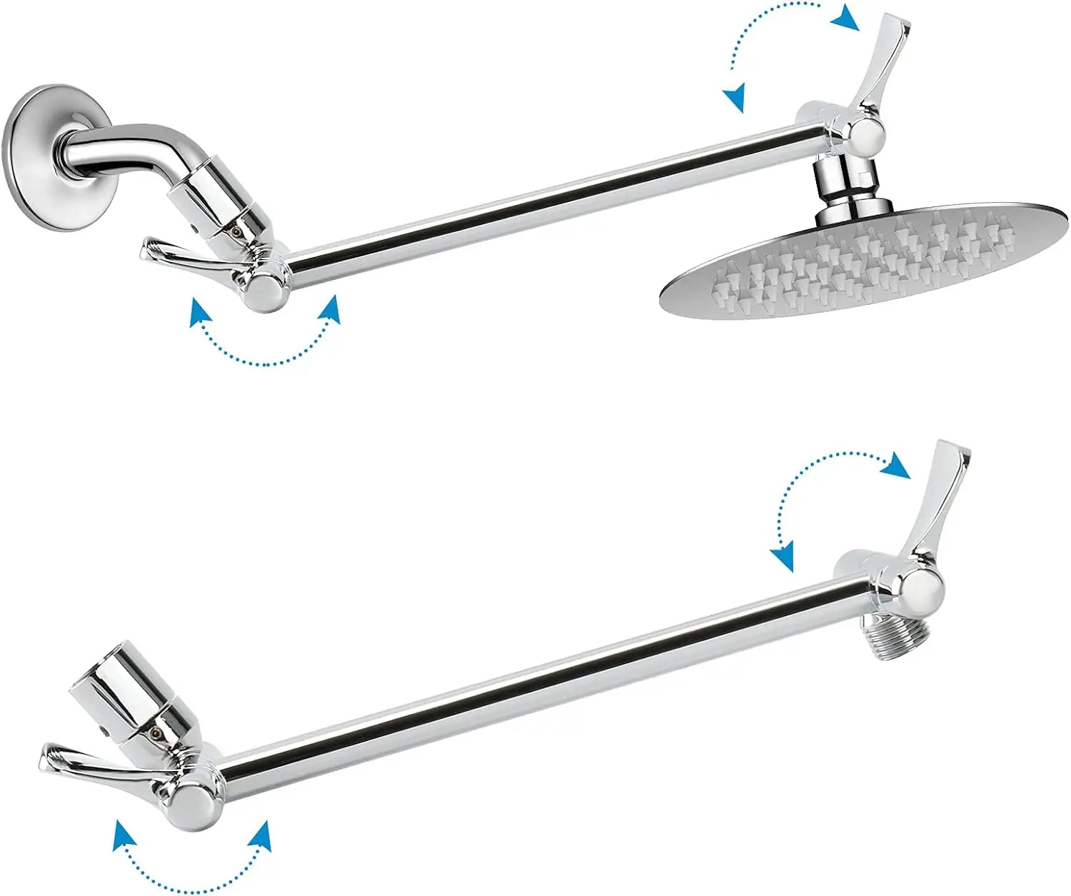 11'' Adjustable Rain Shower Head Universal Holder Shower Extension Arm Shower Head Extension Adjustable Height Angle Chroming