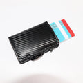 Carbon Fiber Card Wallet PU Material with RFID Blocking Function and Button Closure Side Pushing Card Holder for Credit Cards