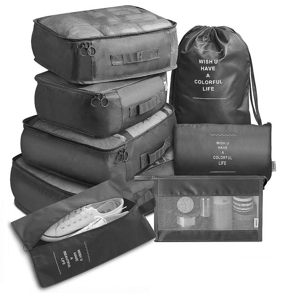 Custom Multi Functional Suitcase Storage Bag 8pcs Organizers Packing Cubes Set Travel Luggage Organizer for Clothes Shoes Makeup