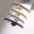 Fashion 5MM Women Round Hematite Elastic Bracelet with Cubic Zircon Dragonfly Charm Bracelet
