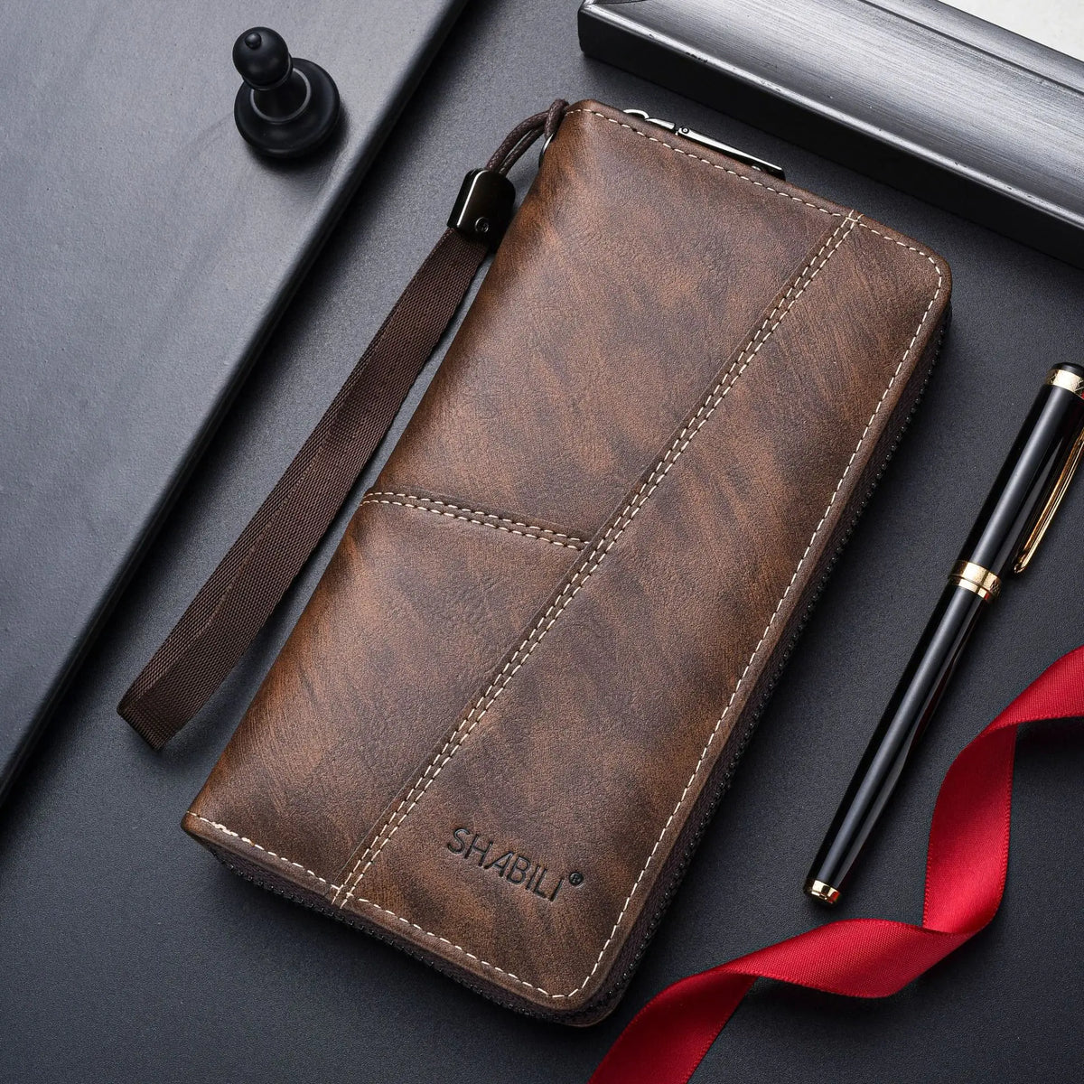 2024 Custom Brown PU Leather Luxury Long Men Wallet Slim Card Holder Purse RFID Blocking Men's Wallet