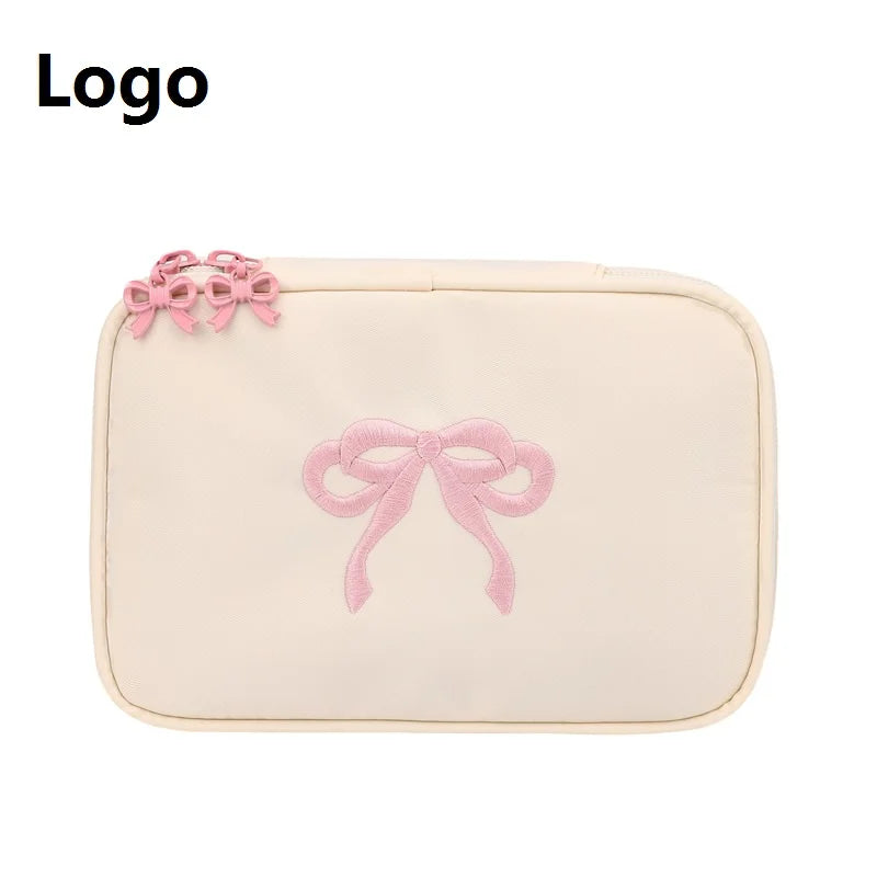 2026 New Portable pink Embroidered Bow Cosmetic Bag High-Quality Cosmetic Storage Bag