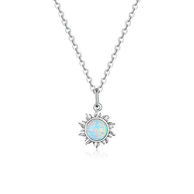 SC Trend Temperament 925 Sterling Silver Necklace Fine Women Jewelry Fashion Opal Sun Pendant Necklace for Women