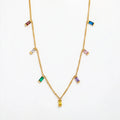 Joolim Jewelry 18K Gold Plated Colorful Rectangle Zirconia Pendant Choker Necklace Stainless Steel Jewelry Wholesale