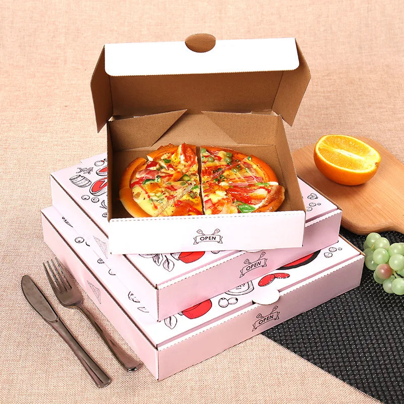 RTS Ready Ship Biodegradable Corrugated Food Grade Pizza Boxes 7 9 11 13 15 Inch Square Takeaway Embossed Printing