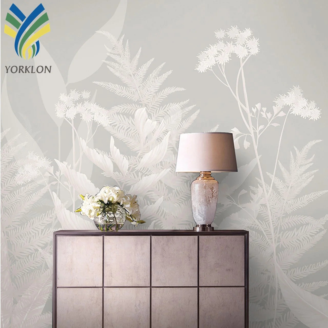 YKMP 0026 Nordic Floral Wallpaper Rolls 3D Modern Mural Silver Leaves Waterproof for Bedroom and Living Room